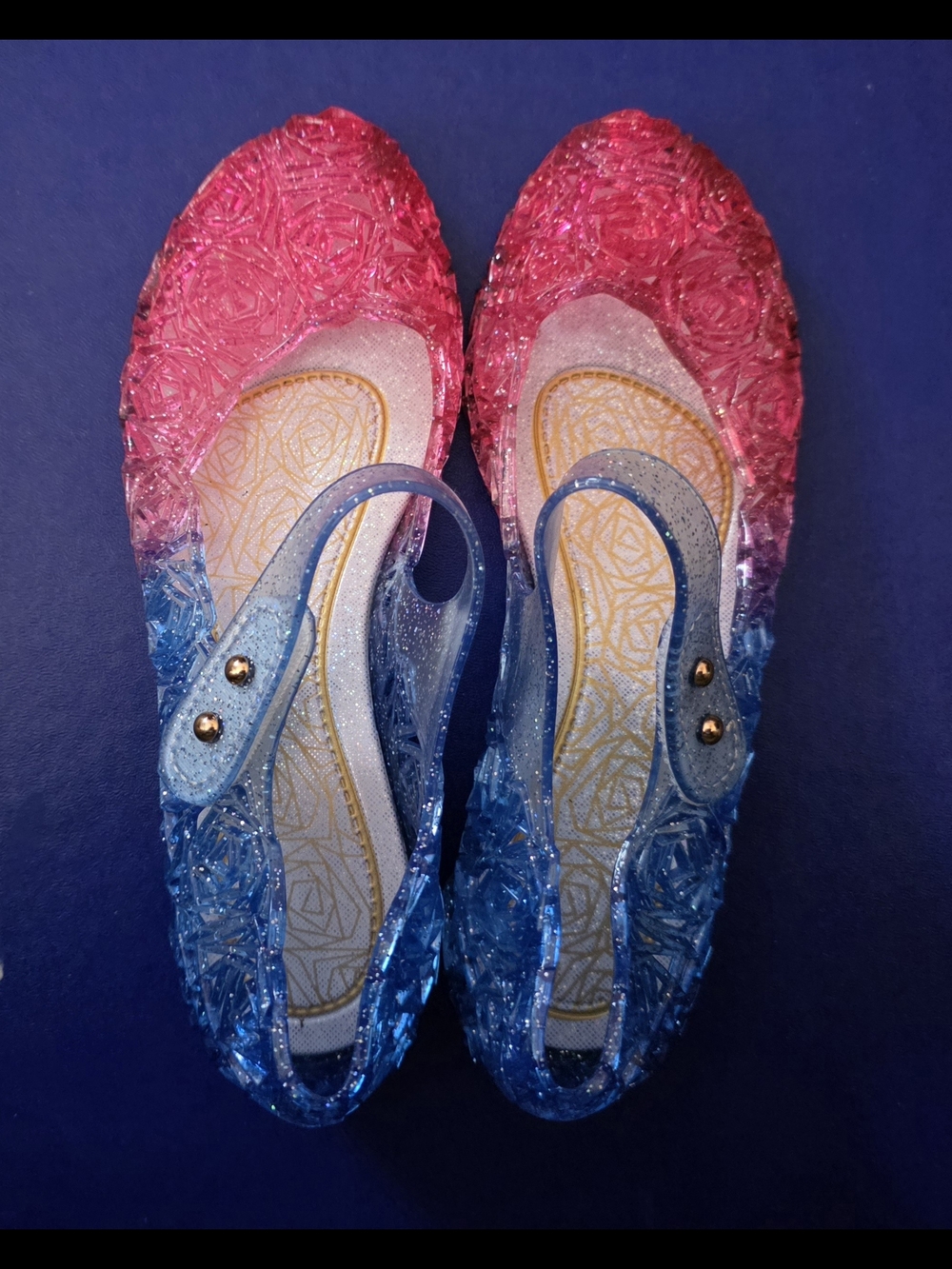 Girls Ombre Pink to Blue Glitter Jelly Slingback Sandals